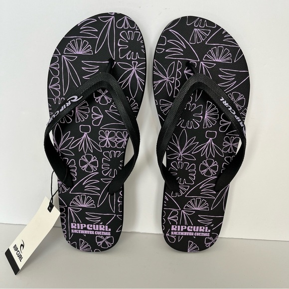 Rip Curl Men’s Flip Flops Size 12 Purple Leaf Print Beach Travel Swim Vacation - Picture 1 of 5